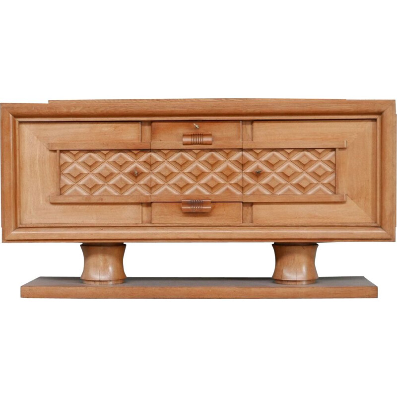 French vintage oakwood Art Deco sideboard by Dudouyt, 1940s