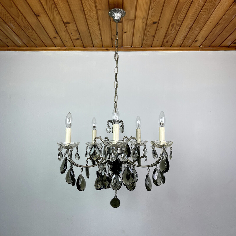 Mid-century black crystal chandelier, Italy 1960s