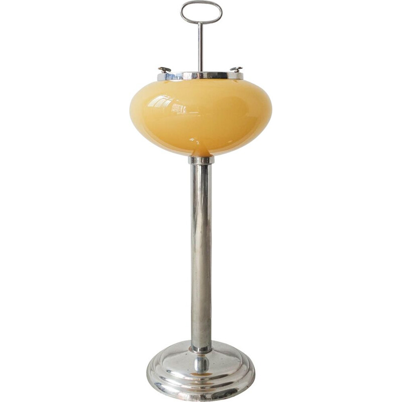 Lámpara cenicero portuguesa vintage de vidrio opalino amarillo, 1960