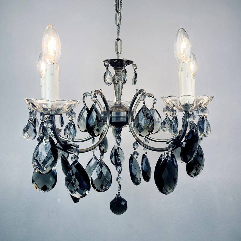 Mid-century black crystal chandelier, Italy 1960s