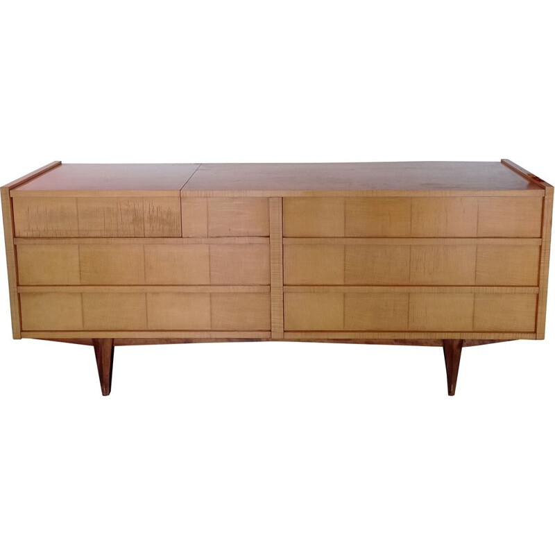 Vintage blond wood sideboard with 5 drawers, 1980