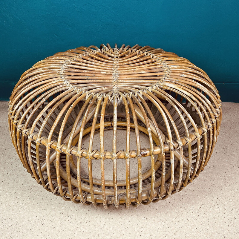 Mid-century wicker and rattan pouf, Italy 1950s