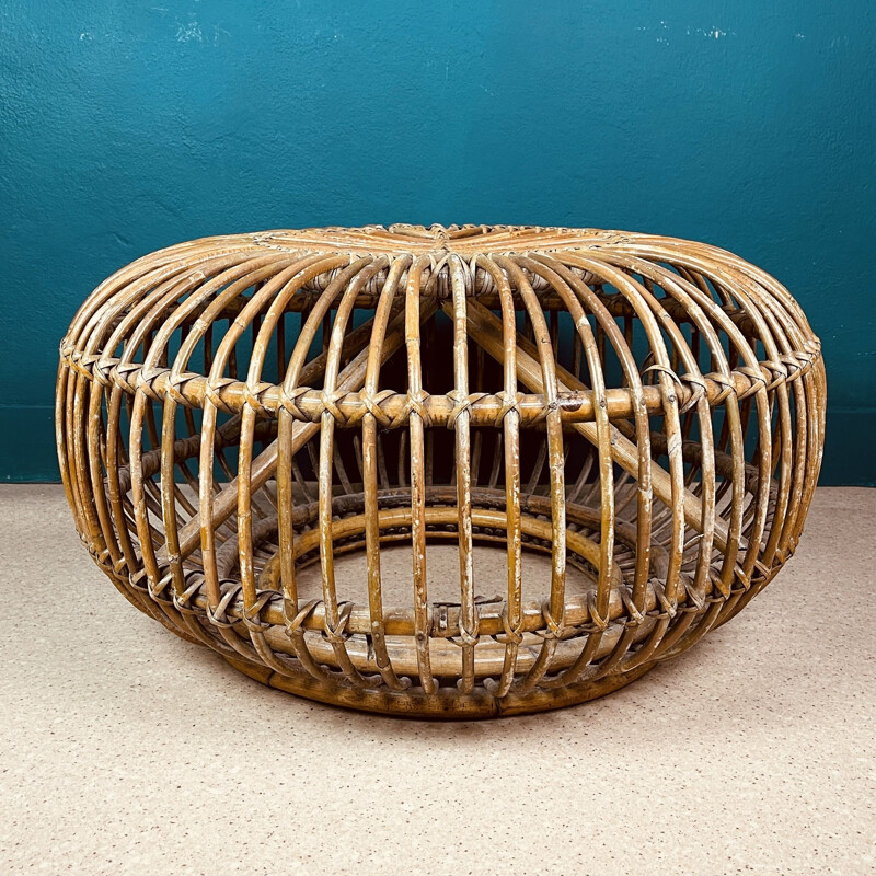 Mid-century wicker and rattan pouf, Italy 1950s