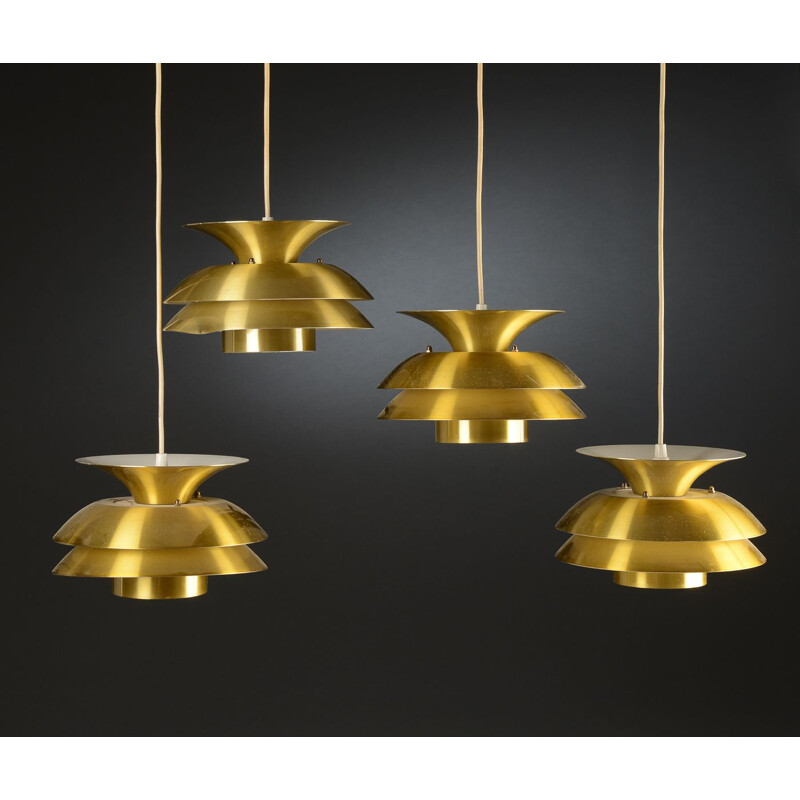 Vintage gilded brass pendant lamp by Belux, Denmark 1980