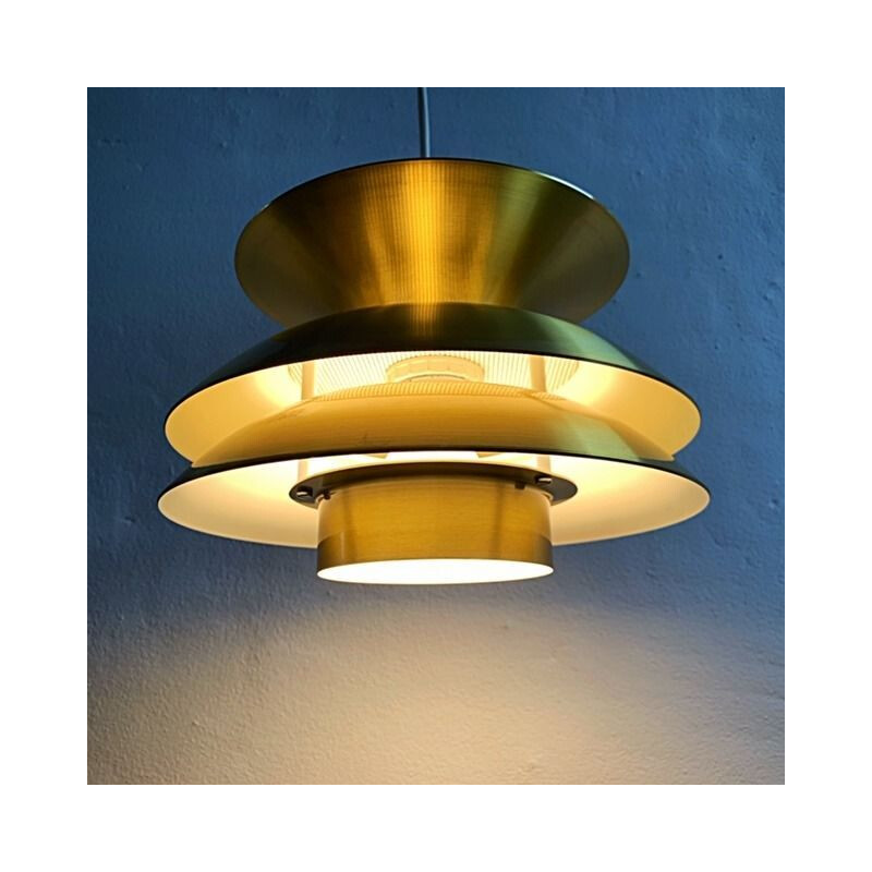 Vintage gilded brass pendant lamp by Belux, Denmark 1980