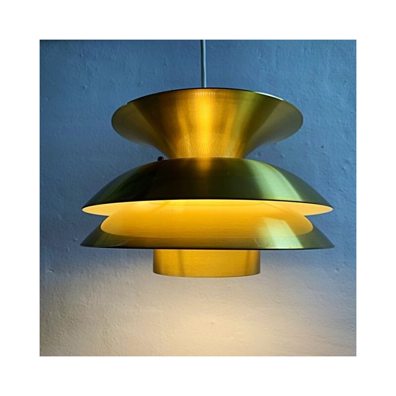 Vintage gilded brass pendant lamp by Belux, Denmark 1980