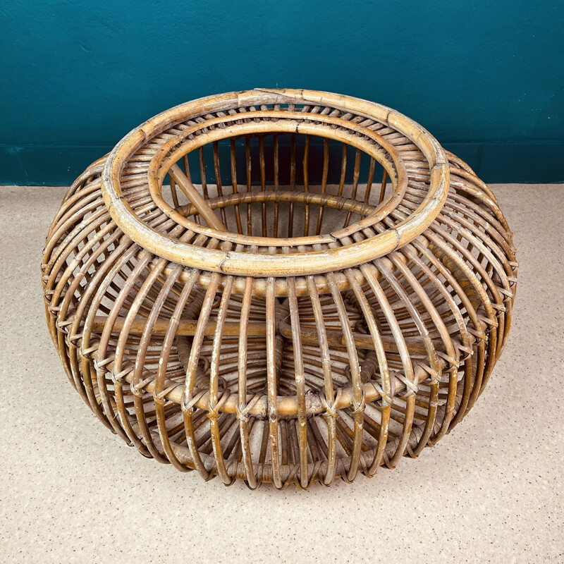 Mid-century wicker and rattan pouf, Italy 1950s