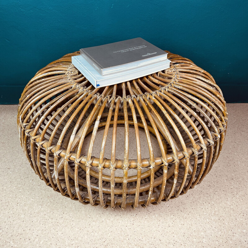 Mid-century wicker and rattan pouf, Italy 1950s