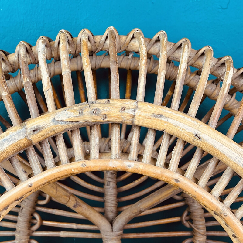 Pouf vintage in vimini e rattan, Italia 1950