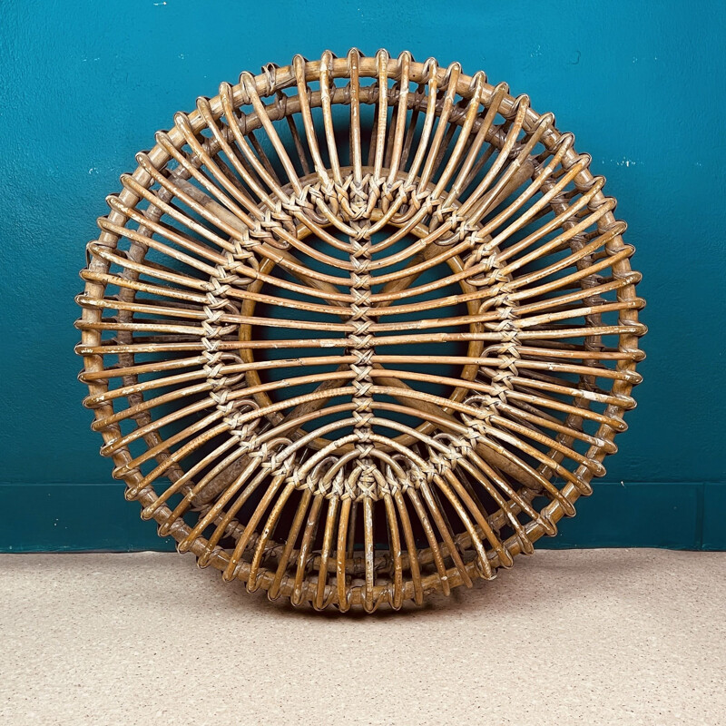 Pouf vintage in vimini e rattan, Italia 1950