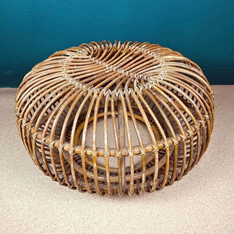 Mid-century wicker and rattan pouf, Italy 1950s