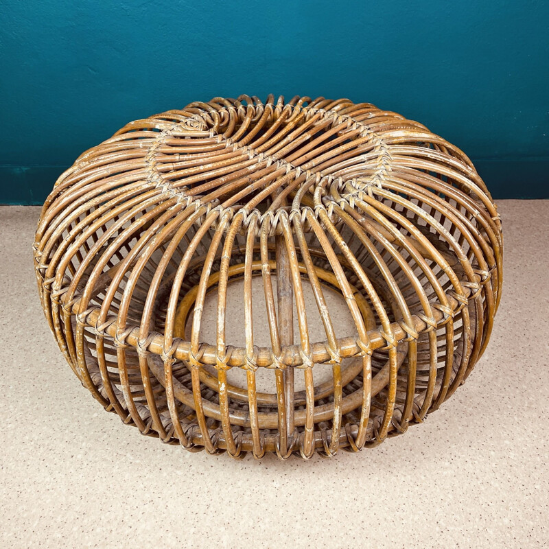 Pouf vintage in vimini e rattan, Italia 1950