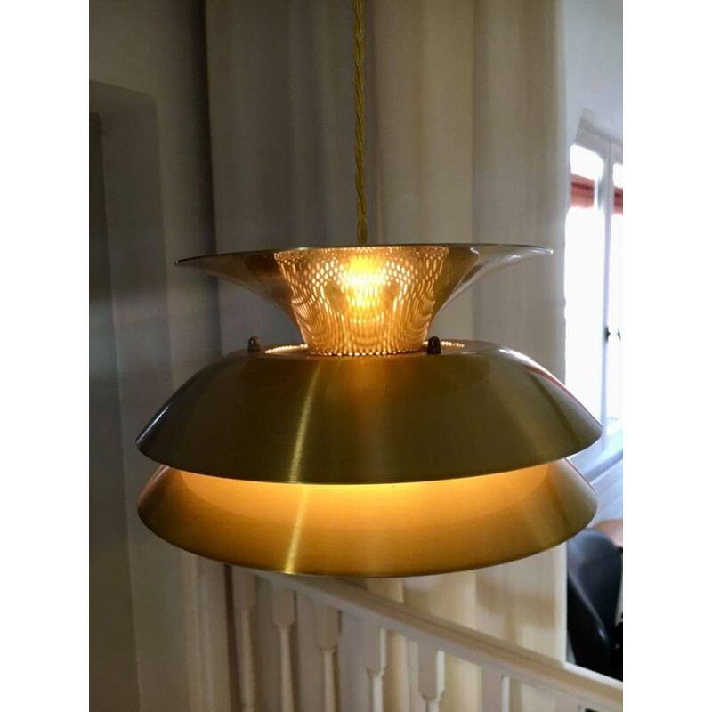 Vintage gilded brass pendant lamp by Belux, Denmark 1980