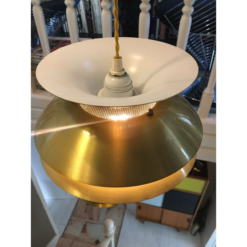 Vintage gilded brass pendant lamp by Belux, Denmark 1980