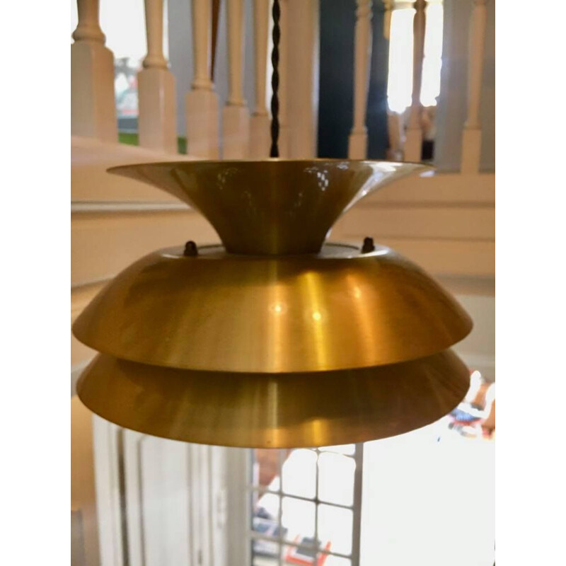 Vintage gilded brass pendant lamp by Belux, Denmark 1980