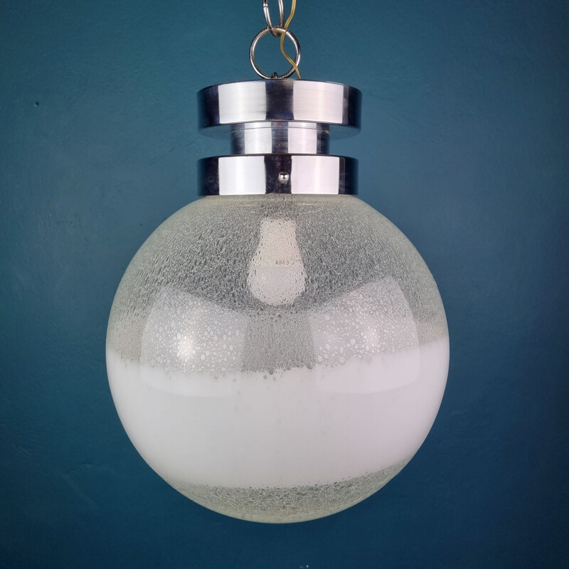 Mid-century white Murano globe pendant lamp, Italy 1970s