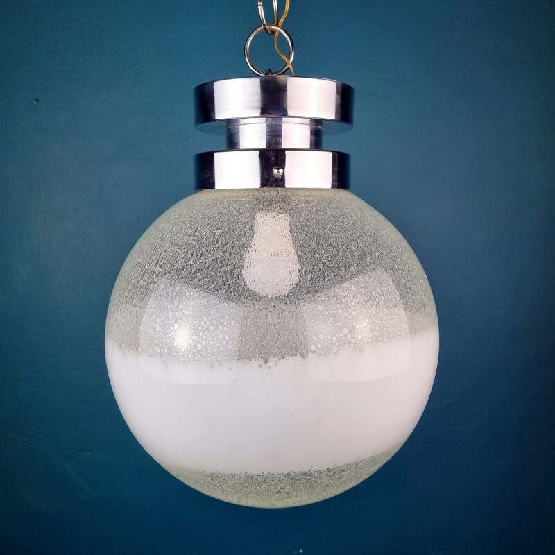 Mid-century white Murano globe pendant lamp, Italy 1970s