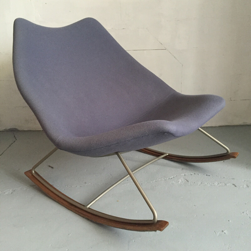 "F595" rocking chair in blue fabric and steel by Geoffrey HARCOURT for Artifort - 1960s