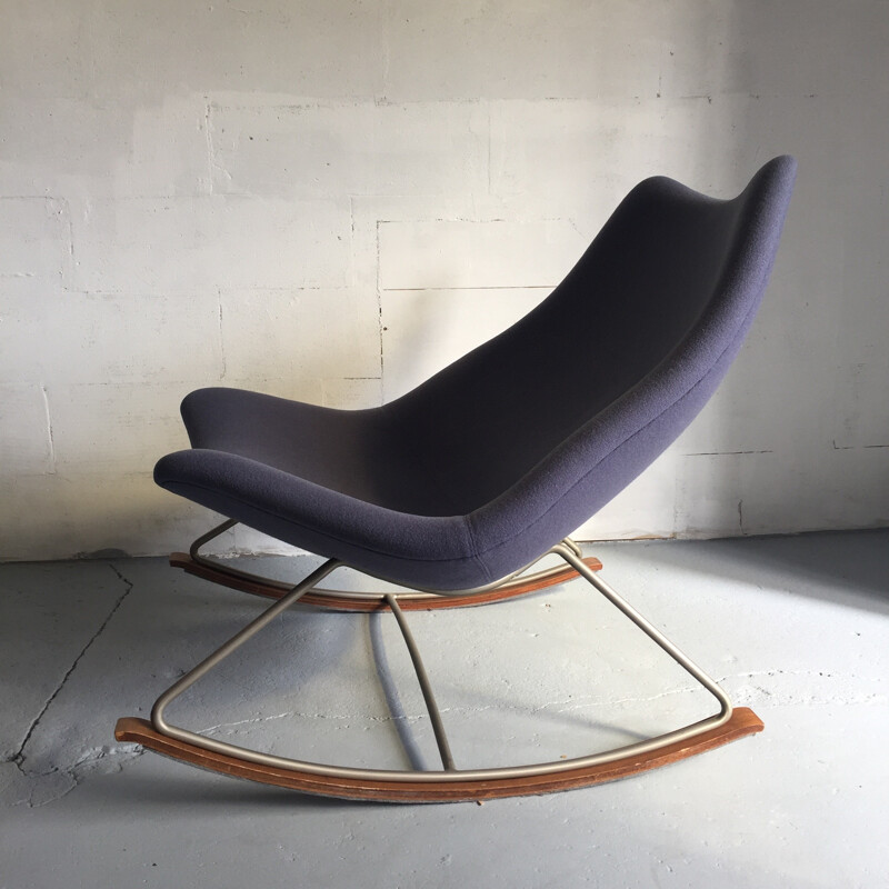 "F595" rocking chair in blue fabric and steel by Geoffrey HARCOURT for Artifort - 1960s