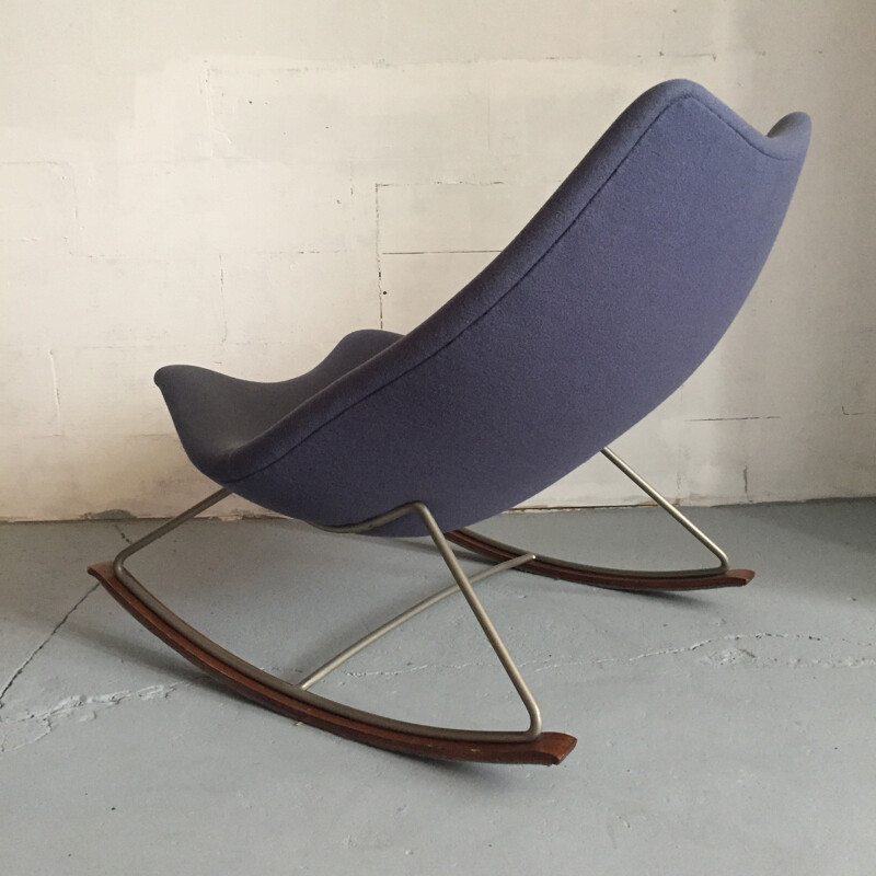F595" Cadeira de baloiço Artifort em tecido azul e aço por Geoffrey HARCOURT - 1960