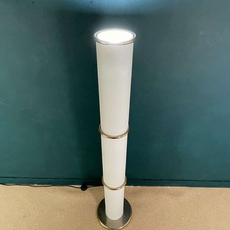 Vintage floor lamp in white opaline glass, Italy 1970