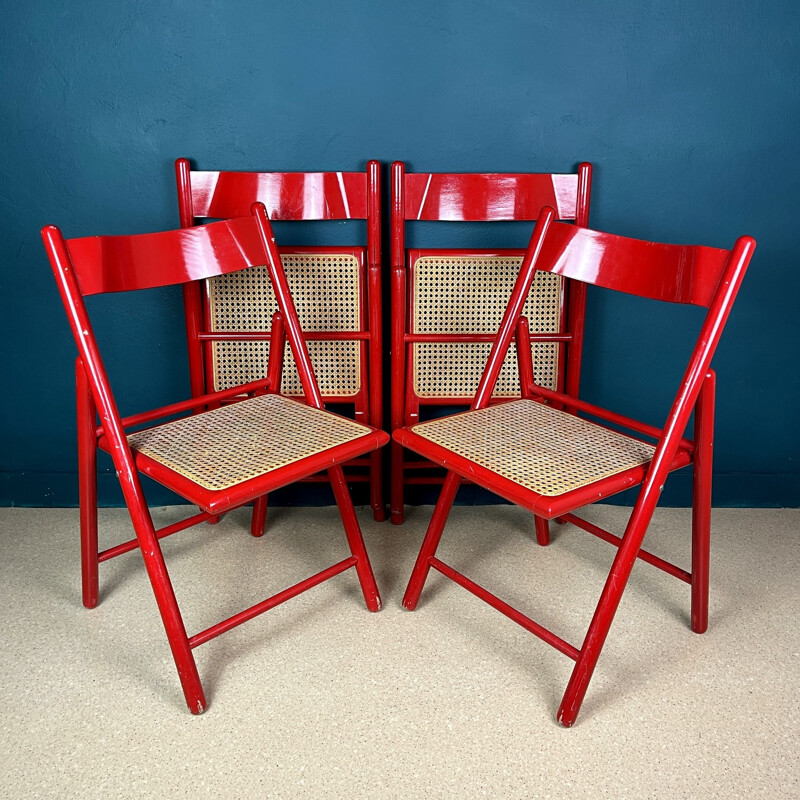 Ensemble de 4 chaises pliantes vintage rouges, Italie 1980