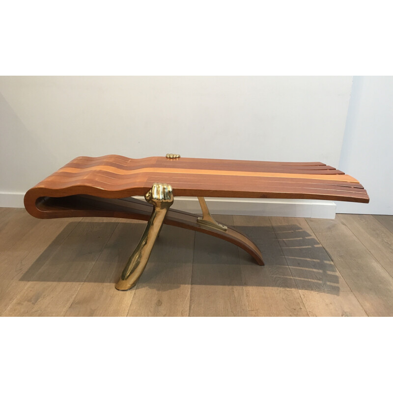 Vintage thick wood coffee table, 1970