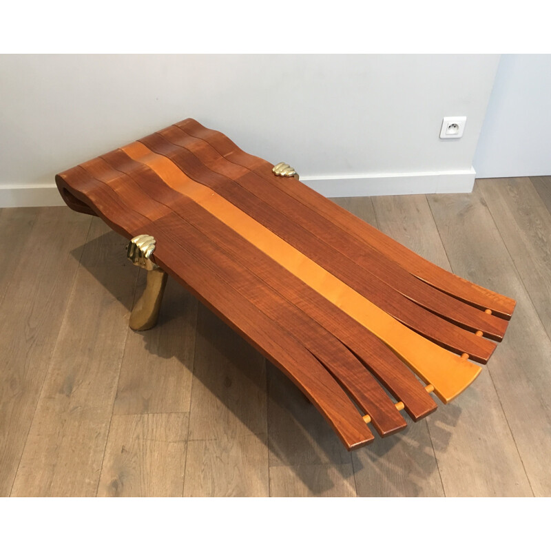 Vintage thick wood coffee table, 1970