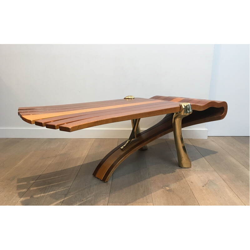 Table basse vintage en bois épais, 1970