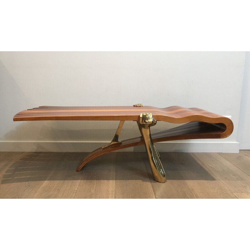 Table basse vintage en bois épais, 1970