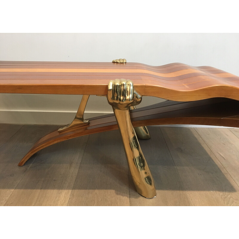 Table basse vintage en bois épais, 1970