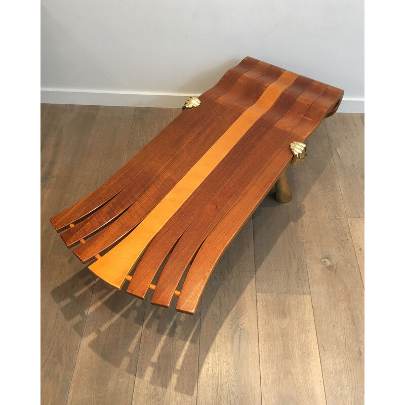 Table basse vintage en bois épais, 1970