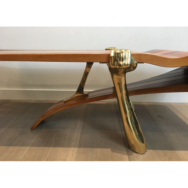 Vintage thick wood coffee table, 1970