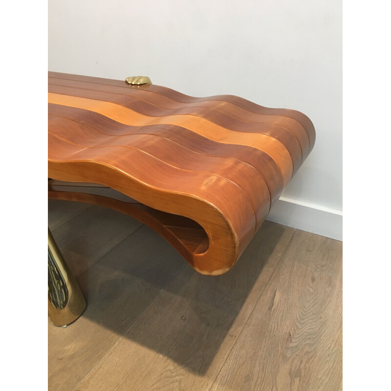 Table basse vintage en bois épais, 1970