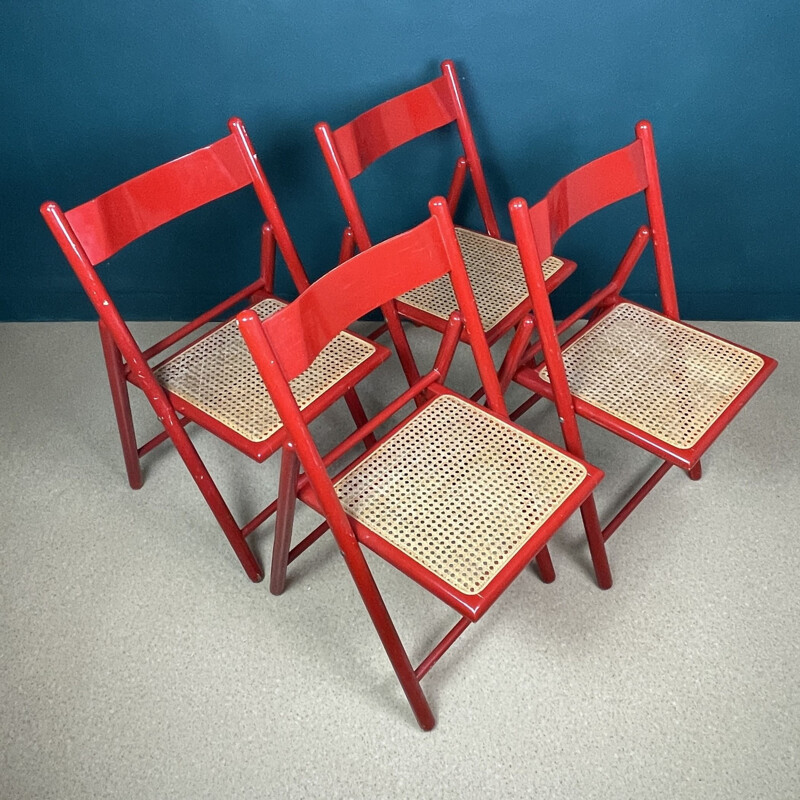 Set of 4 mid-century red folding dining chairs, Italy 1980s