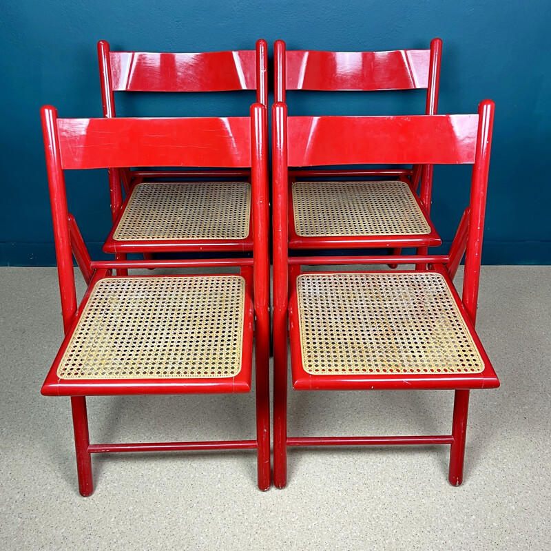Ensemble de 4 chaises pliantes vintage rouges, Italie 1980
