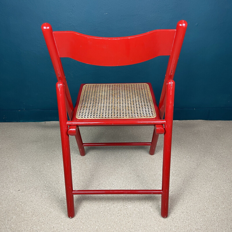 Set of 4 mid-century red folding dining chairs, Italy 1980s