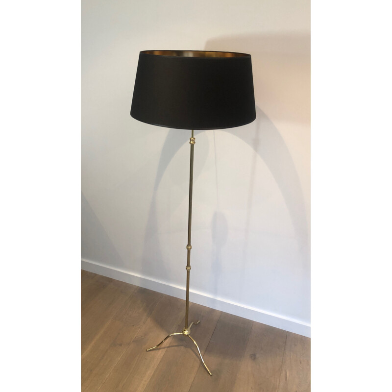 Vintage brass adjustable floor lamp with black Shintz shade, 1940