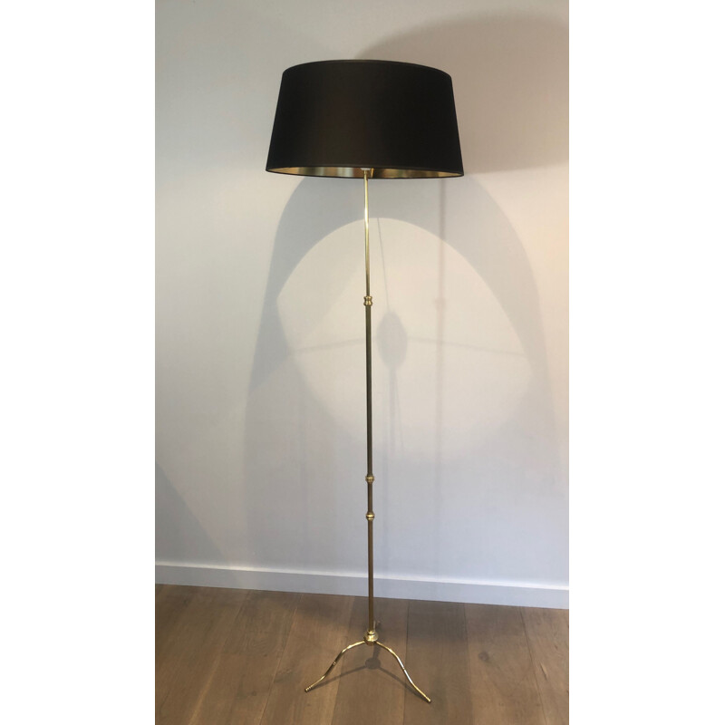 Vintage brass adjustable floor lamp with black Shintz shade, 1940