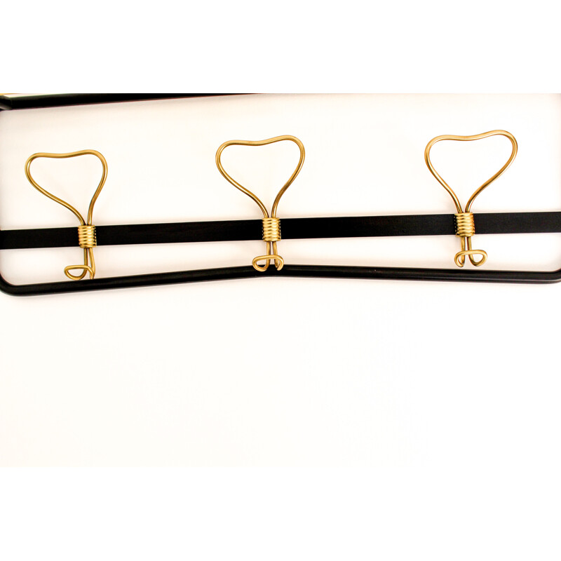 Vintage brass and black lacquered metal coat rack, Italy 1970