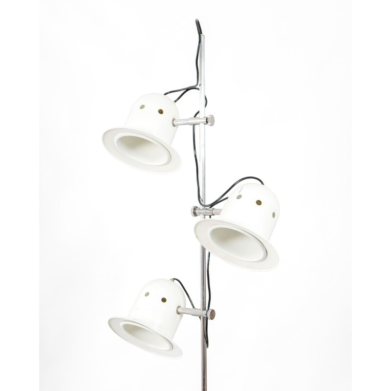 Vintage floor lamp in white lacquered aluminuim, chromed steel and marble base, France 1980