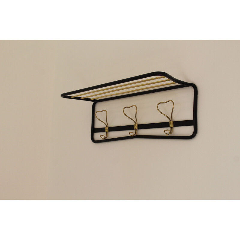 Vintage brass and black lacquered metal coat rack, Italy 1970