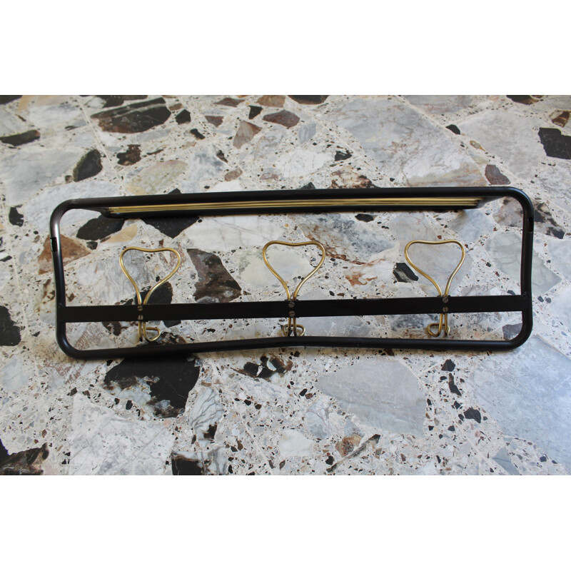 Vintage brass and black lacquered metal coat rack, Italy 1970