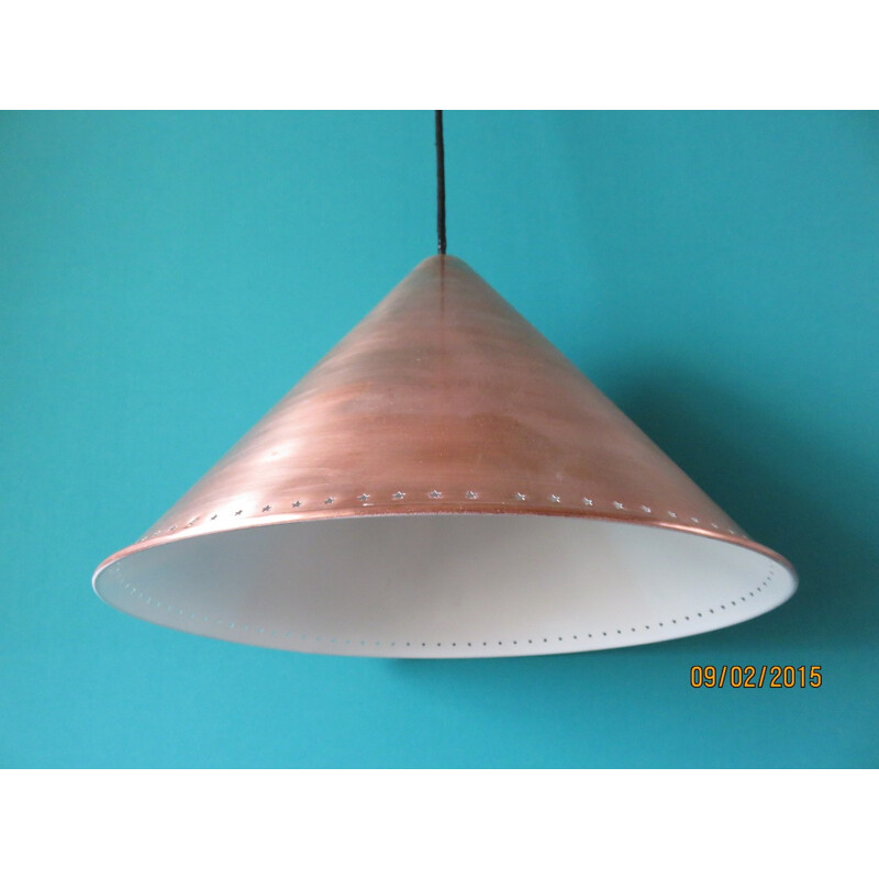 Vintage copper pendant lamp, Denmark 1950