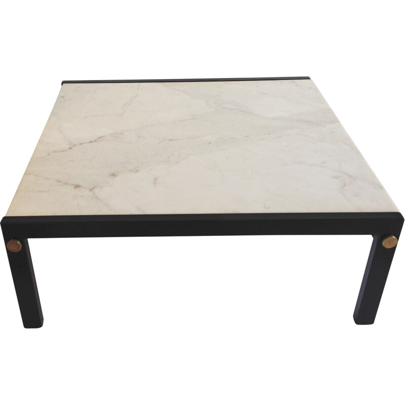 Mid century square coffee table with marble top - 1950s