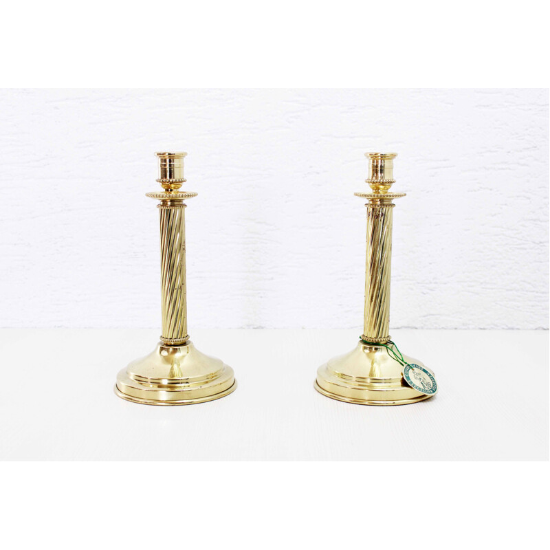 Pair of vintage brass candle holders by Lecellier Villedieu, 1970