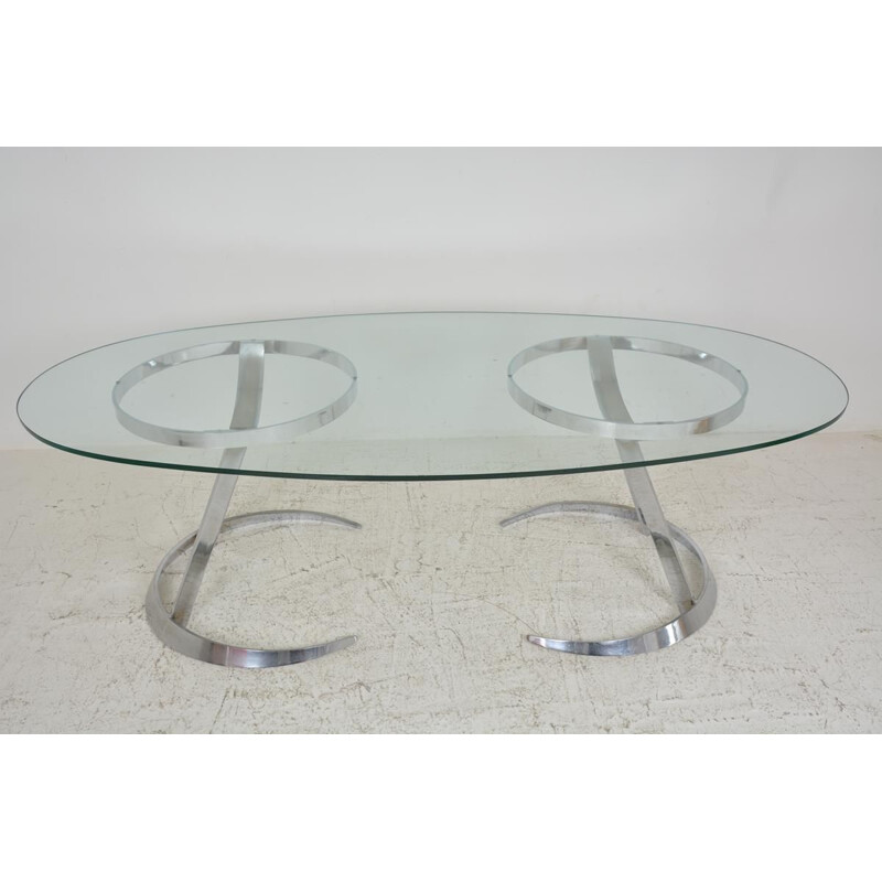 Table vintage en verre transparent de Boris Tabacoff pour Mobilier Modulaire Moderne, 1970