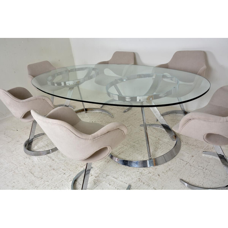 Vintage transparent glass table by Boris Tabacoff for Mobilier Modulaire Moderne, 1970