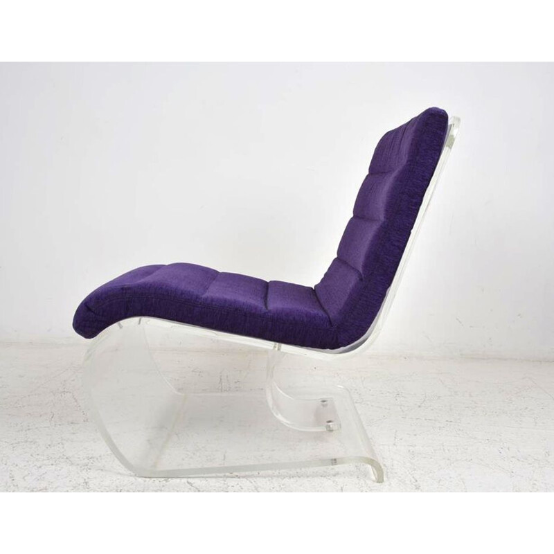 Fauteuil vintage en plexiglas et velours violet, 1970