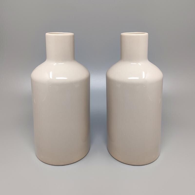 Par de vasos de cerâmica vintage de F.lli Brambilla, Itália 1970